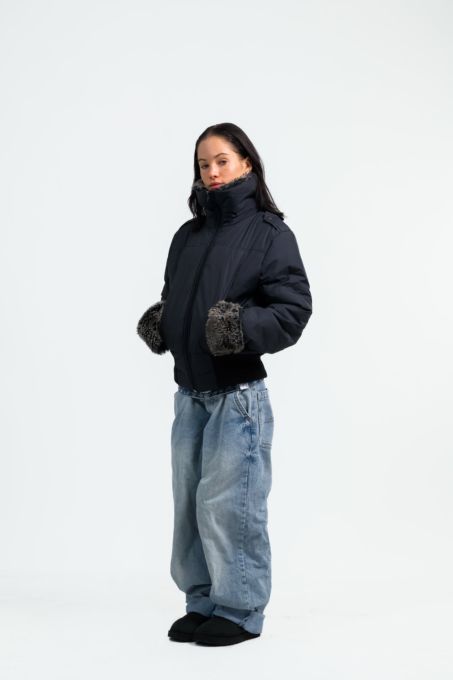 Vintage Fellkragen Bomberjacket