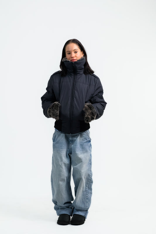 Vintage Fellkragen Bomberjacket