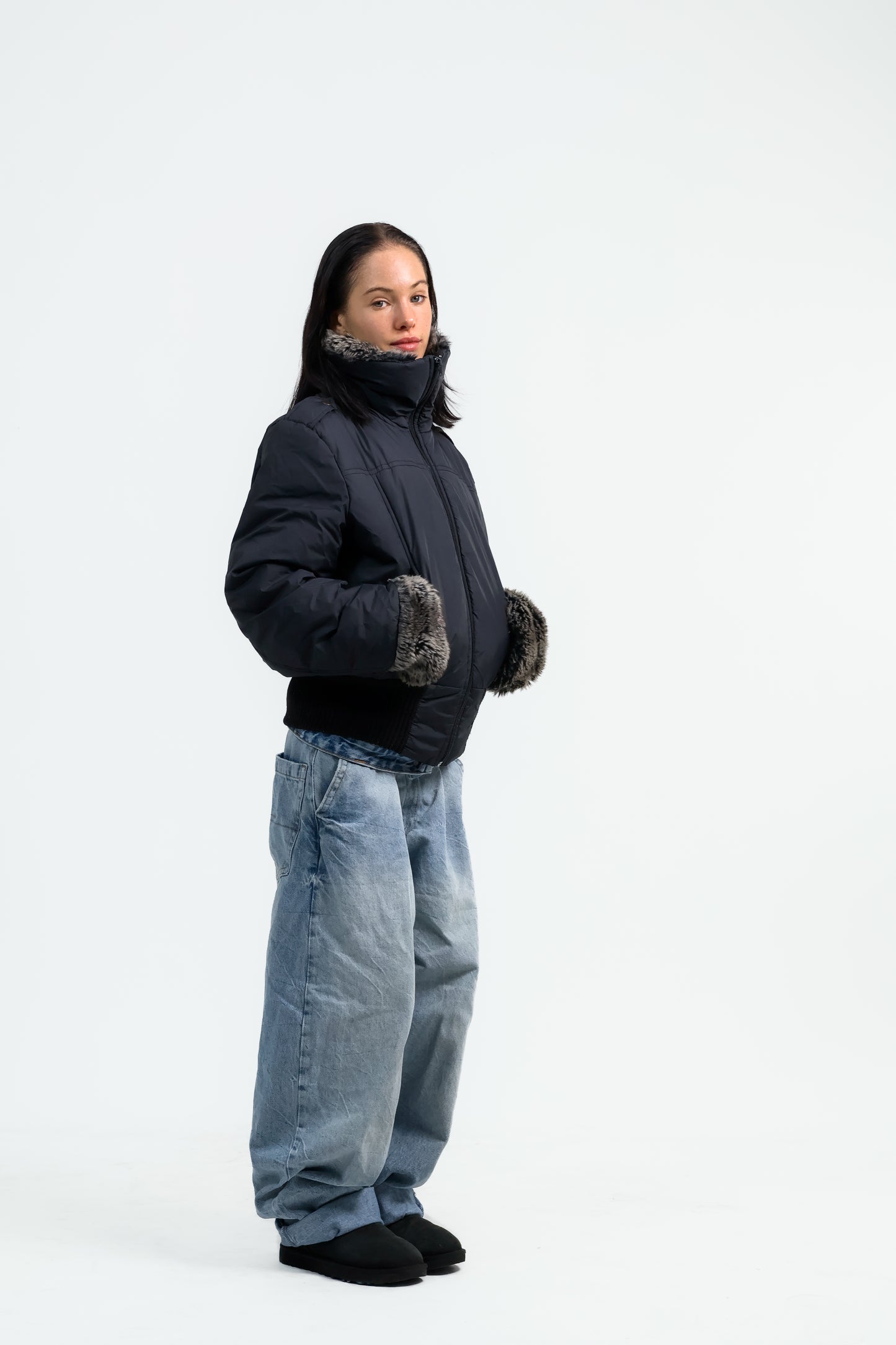 Vintage Fellkragen Bomberjacket